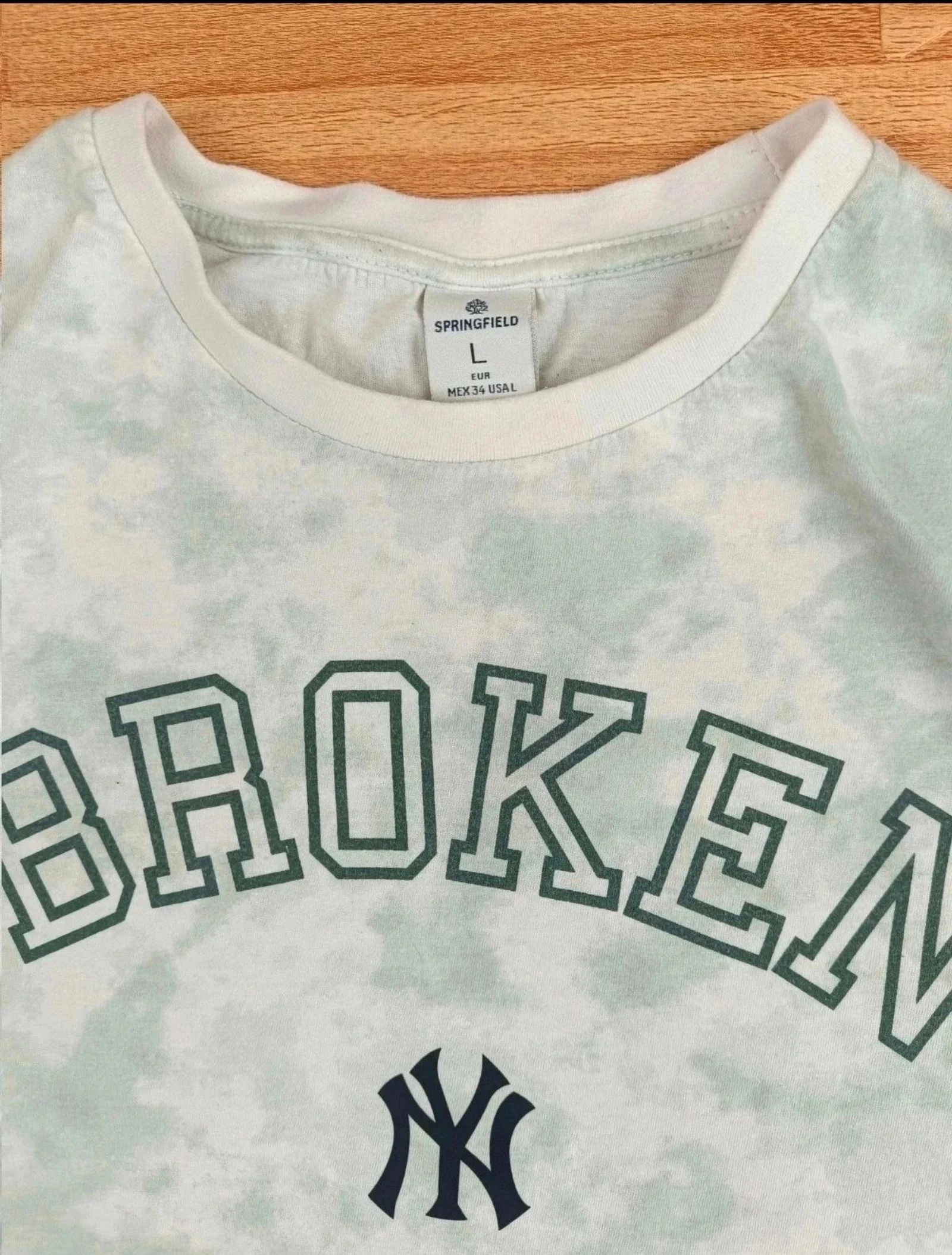 Springfield "Broken" NY Yankees Tie-Dye Tee Varsity Collegiate Green Size L – photo 6